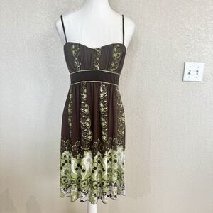 Vintage Y2K Speechless Juniors Size Medium Dress Brown Green Damask Bohemian